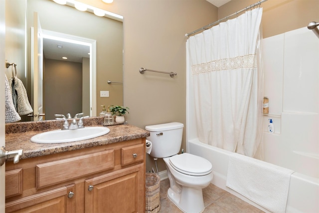 12602 Winston Ave, Urbandale, IA 50323 - full bath featuring vanity, tile patterned flooring, and shower / bath combo with shower curtain