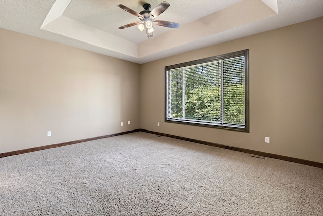 300 NW Sunset Ln, Grimes, IA 50111 - spare room featuring ceiling fan, carpet, and a tray ceiling