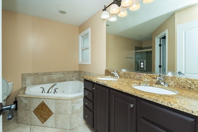 1736 Ashwood Dr SW, Altoona, IA 50009 - full bathroom featuring double vanity, a tub with jets, a stall shower, and tile patterned flooring
