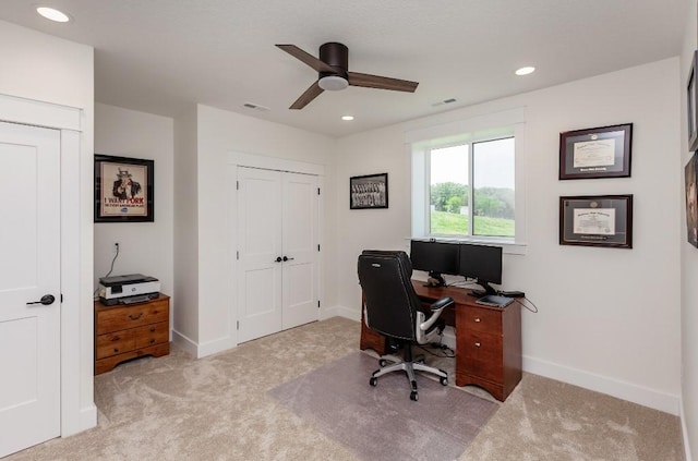 1103 170th St, Dexter, IA 50070 - carpeted office featuring a ceiling fan and recessed lighting