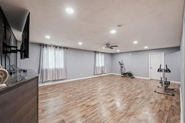 5397 Brook View Ave, Des Moines, IA 50317 - exercise area with recessed lighting, a ceiling fan, and light wood-type flooring
