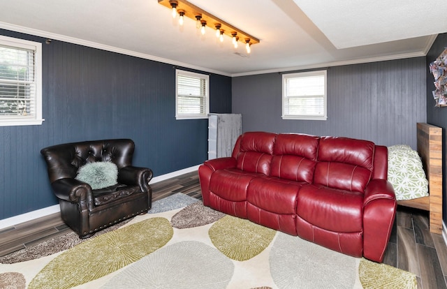 8786 Primrose Ln, Clive, IA 50325 - living area featuring wood finished floors and ornamental molding