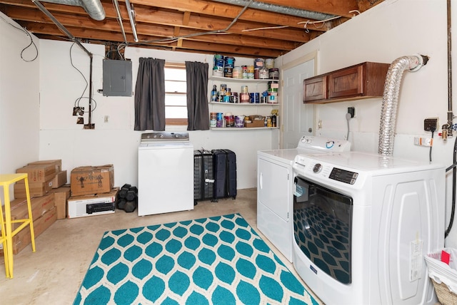 8786 Primrose Ln, Clive, IA 50325 - laundry area with electric panel, washing machine and dryer, and cabinet space