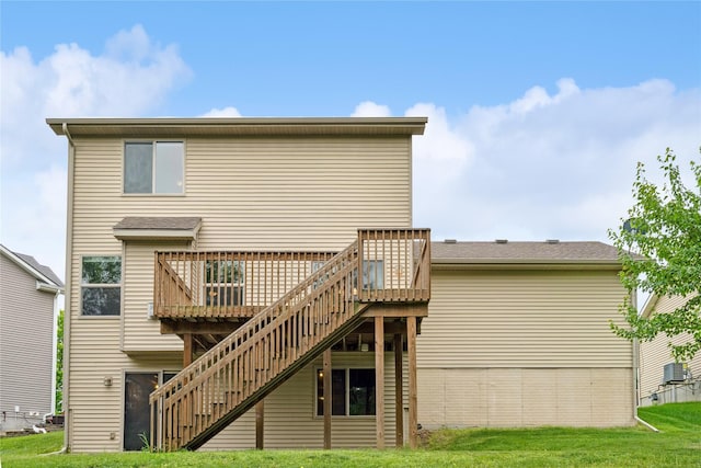 16205 Monroe Ct, Urbandale, IA 50323 - rear view of property featuring stairway, a wooden deck, and a yard