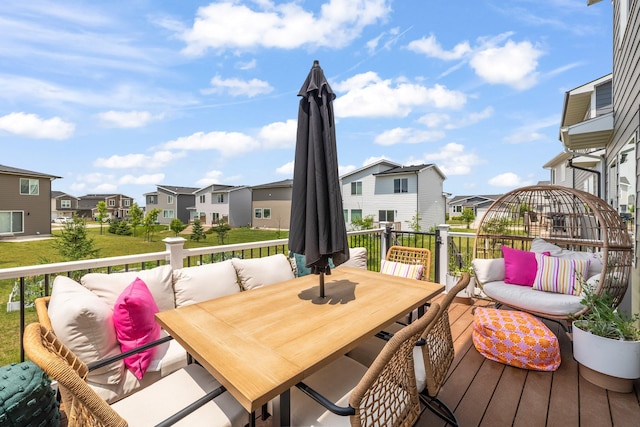 1504 NE Savana Dr, Grimes, IA 50111 - wooden terrace with a residential view, an outdoor living space, and outdoor dining area