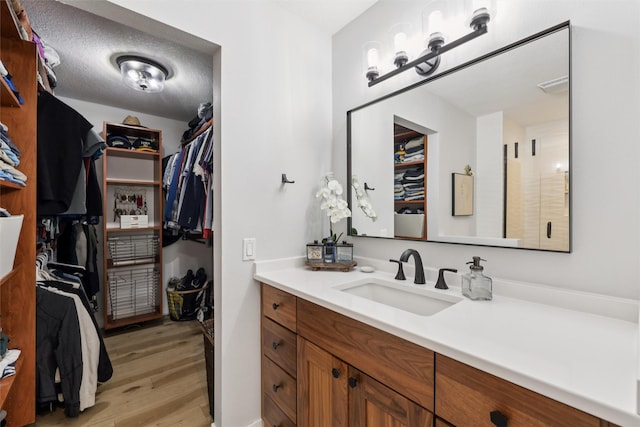 8113 Hammontree Cir, Urbandale, IA 50322 - bathroom featuring vanity, a spacious closet, and wood finished floors
