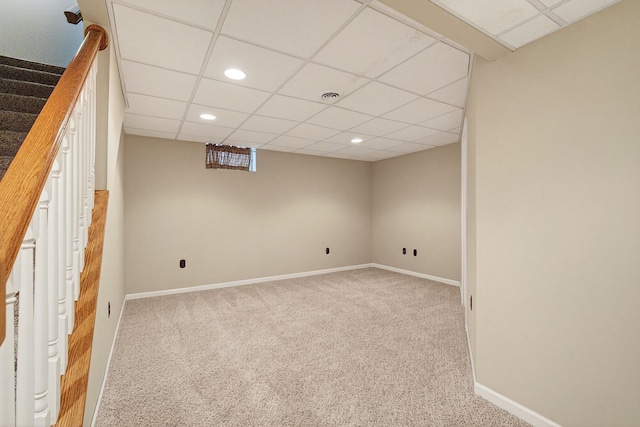 4719 84th St Unit A, Urbandale, IA 50322 - finished below grade area with carpet, recessed lighting, a paneled ceiling, and stairs