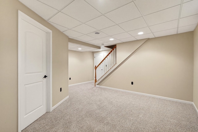 4719 84th St Unit A, Urbandale, IA 50322 - finished below grade area featuring carpet flooring, recessed lighting, stairs, and a drop ceiling