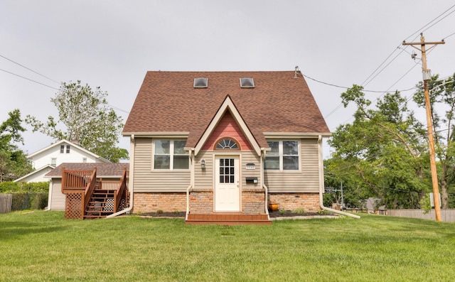 3948 43rd St, Des Moines, IA 50310 - rear view of property with a wooden deck, a shingled roof, and stairs