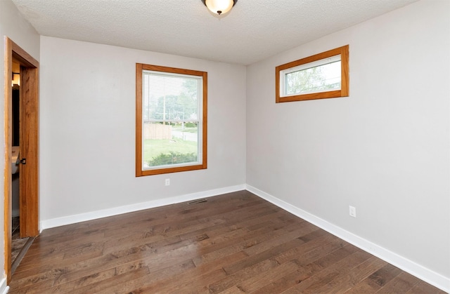 3948 43rd St, Des Moines, IA 50310 - spare room featuring dark wood-style floors, healthy amount of natural light, and a textured ceiling