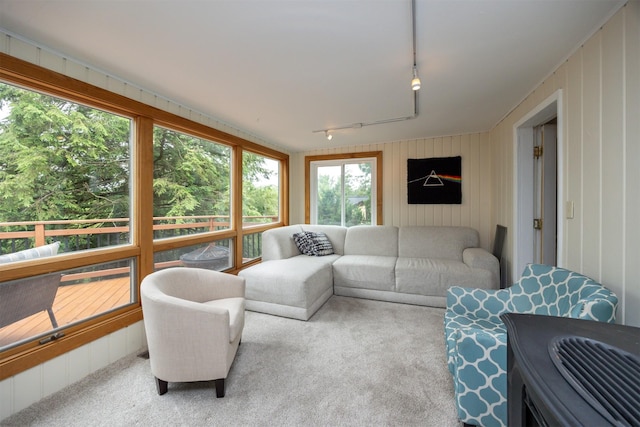 2418 Terrace Rd, Des Moines, IA 50312 - living area featuring rail lighting and carpet flooring
