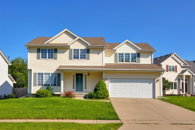 7523 Aspen Dr, West Des Moines, IA 50266 - traditional-style house featuring a garage, driveway, and a front lawn