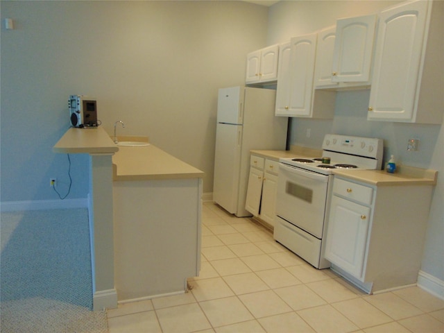 8114 Cobblestone Ct, Urbandale, IA 50322 - kitchen featuring white appliances, white cabinetry, light countertops, and light tile patterned floors