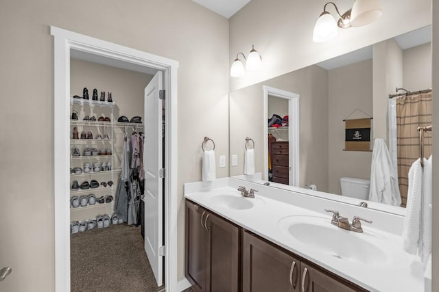 210 SE Willow Run Ln, Ankeny, IA 50021 - full bath featuring a spacious closet, double vanity, and a shower with shower curtain