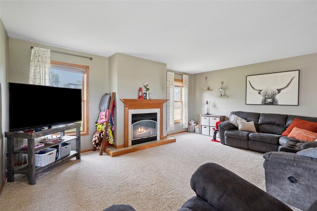 602 8th St, Malcom, IA 50157 - living room featuring carpet flooring and a glass covered fireplace