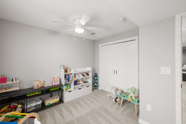 9622 NW 70th Ave, Johnston, IA 50131 - recreation room featuring carpet floors and ceiling fan