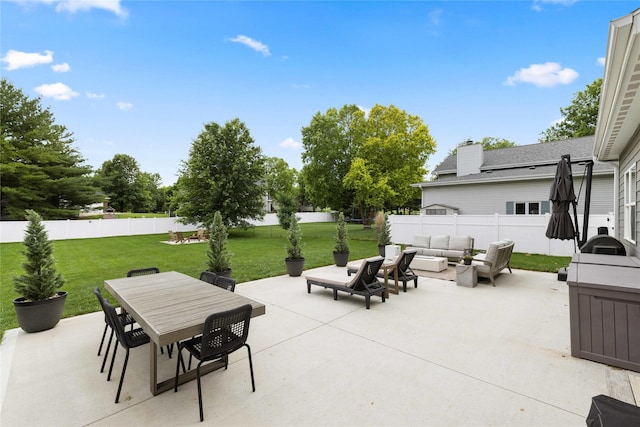 9622 NW 70th Ave, Johnston, IA 50131 - fenced backyard with an outdoor living space, a patio area, and outdoor dining space