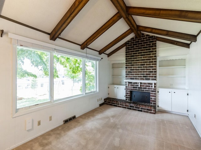 2100 Meadow Brook Dr, West Des Moines, IA 50265 - unfurnished living room with a fireplace, carpet, and built in shelves