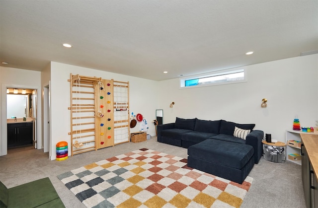 1405 NE Main St, Grimes, IA 50111 - living room featuring light carpet and recessed lighting