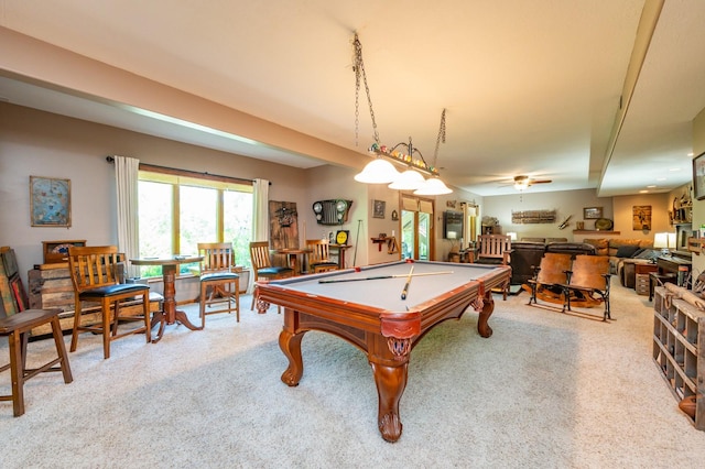 105 Everett Cir, Mingo, IA 50168 - game room with billiards table, carpet flooring, and ceiling fan
