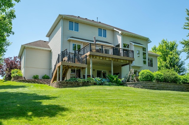 105 Everett Cir, Mingo, IA 50168 - rear view of property with a deck, a yard, and stairway