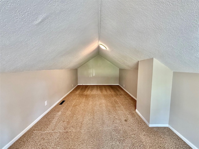 1254 E 16th St, Des Moines, IA 50316 - additional living space with a textured ceiling, carpet floors, and vaulted ceiling