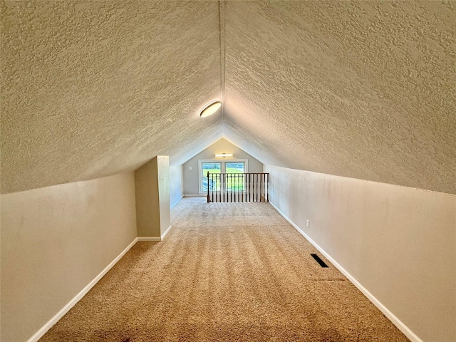 1254 E 16th St, Des Moines, IA 50316 - bonus room featuring a textured ceiling, vaulted ceiling, and carpet floors