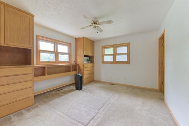 28453 530th Ave, Kelley, IA 50134 - unfurnished bedroom featuring multiple windows, light carpet, a textured ceiling, and ceiling fan