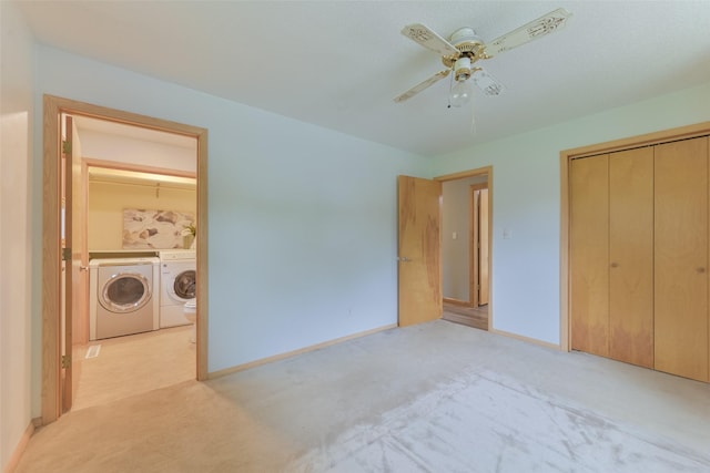 28453 530th Ave, Kelley, IA 50134 - unfurnished bedroom with washer and dryer, light colored carpet, ceiling fan, and a closet