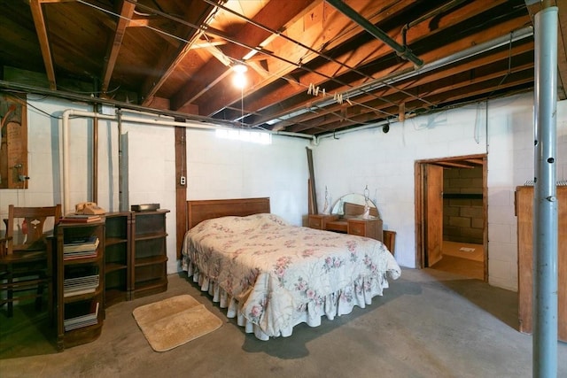 501 N Orchard St N, Brooklyn, IA 52211 - bedroom with concrete floors and concrete block wall