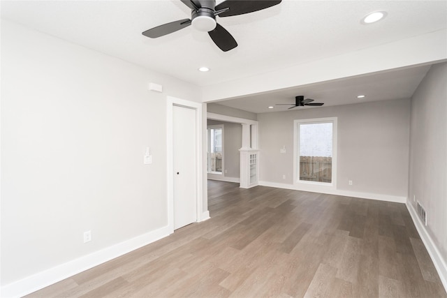 2715 Center St, Des Moines, IA 50312 - empty room featuring wood finished floors, recessed lighting, and ceiling fan