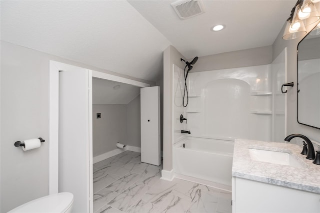 2715 Center St, Des Moines, IA 50312 - bathroom featuring vanity, recessed lighting, bathing tub / shower combination, and marble look tile flooring