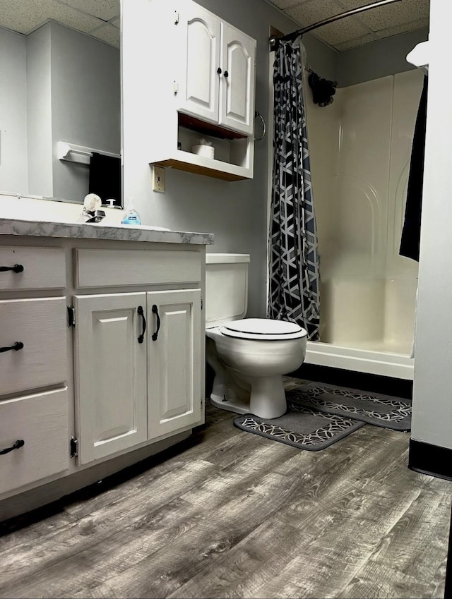 815 Knob Hill Dr, Des Moines, IA 50317 - full bathroom featuring a drop ceiling, wood finished floors, vanity, and a shower with curtain