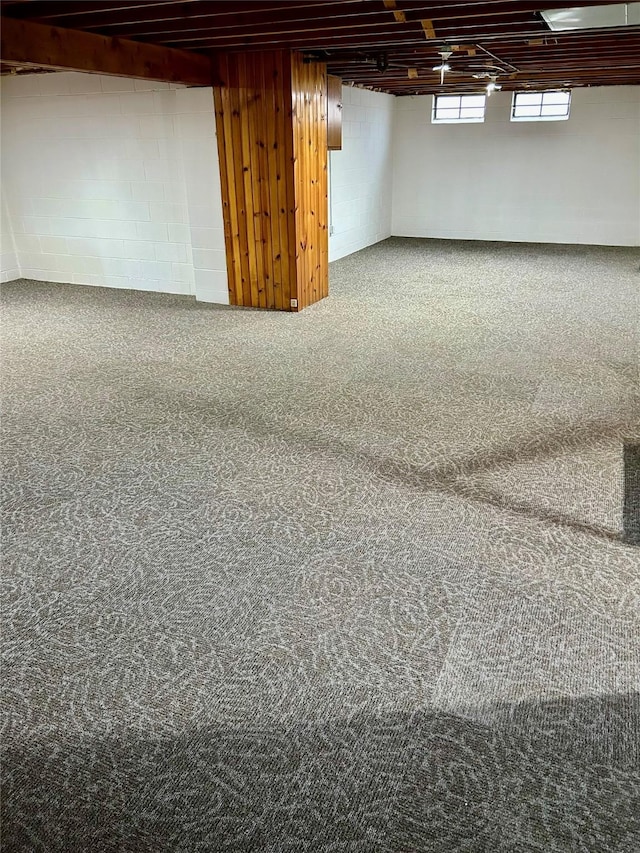 2327 Glenbrook Dr, Des Moines, IA 50316 - basement with concrete block wall and carpet floors