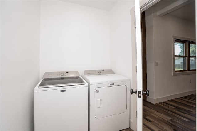 600 S 3rd Ave W, Newton, IA 50208 - washroom with washing machine and clothes dryer and dark wood-style floors