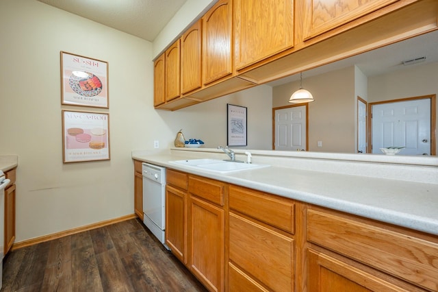 8601 Westown Pkwy Unit 18211, West Des Moines, IA 50266 - kitchen with white dishwasher, dark wood finished floors, and light countertops