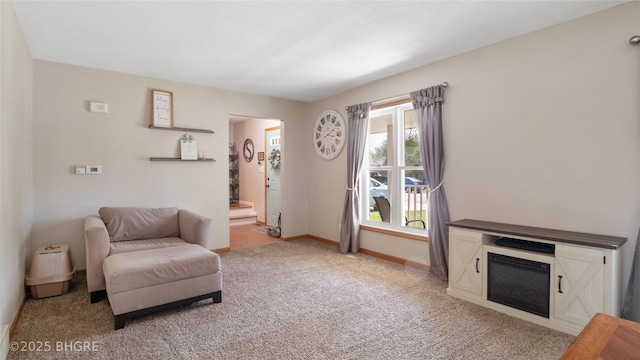 608 E 15th St N, Newton, IA 50208 - living area featuring carpet flooring and a glass covered fireplace