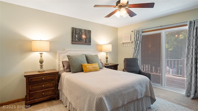 608 E 15th St N, Newton, IA 50208 - bedroom featuring light colored carpet, access to exterior, and a ceiling fan