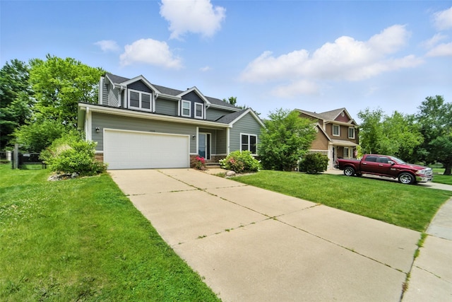 1228 64th St, West Des Moines, IA 50266 - view of front of house with concrete driveway, a front yard, and a garage