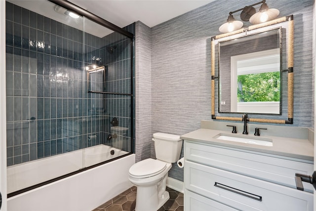 4387 Panorama Dr, Panora, IA 50216 - full bath featuring tile patterned flooring, combined bath / shower with glass door, vanity, and tile walls