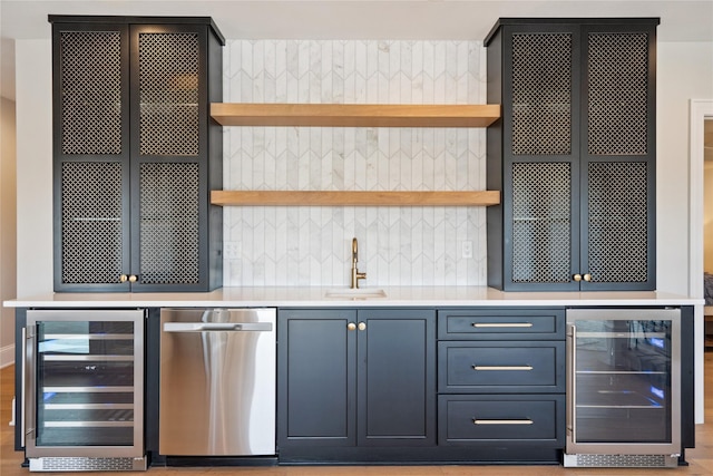 4387 Panorama Dr, Panora, IA 50216 - indoor wet bar with wine cooler, dishwasher, and backsplash