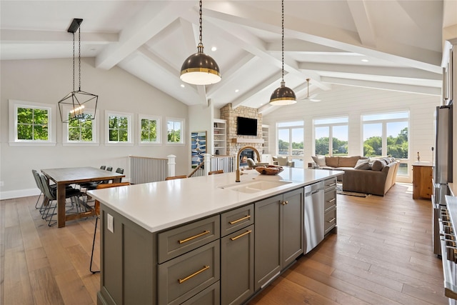 4387 Panorama Dr, Panora, IA 50216 - kitchen featuring light wood finished floors, open floor plan, dishwasher, and recessed lighting
