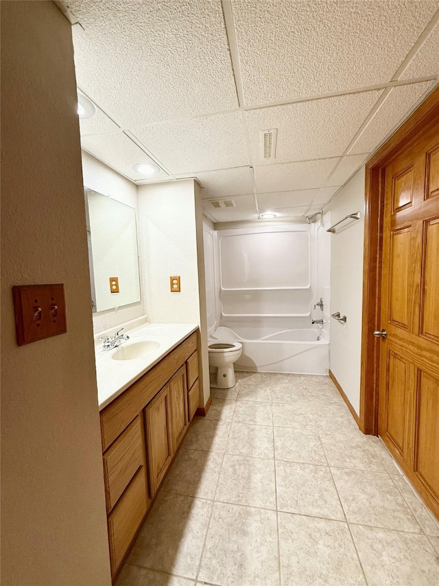 3355 Kinsey Ave, Des Moines, IA 50317 - full bath with vanity, bathtub / shower combination, tile patterned flooring, and a drop ceiling