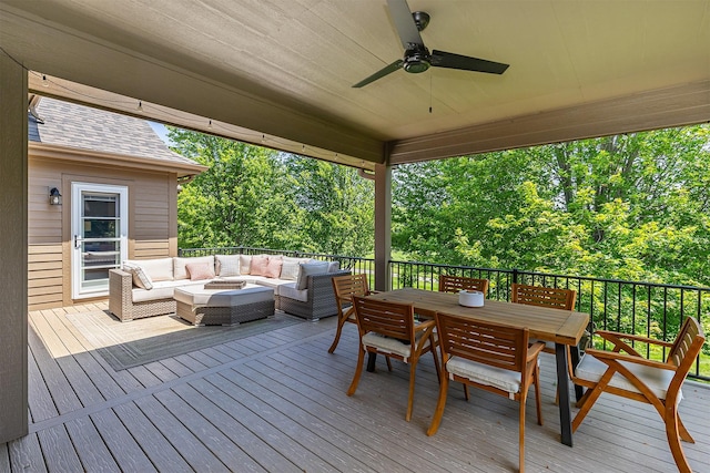 1286 Glen Oaks Dr, West Des Moines, IA 50266 - deck featuring an outdoor hangout area, a ceiling fan, and outdoor dining area