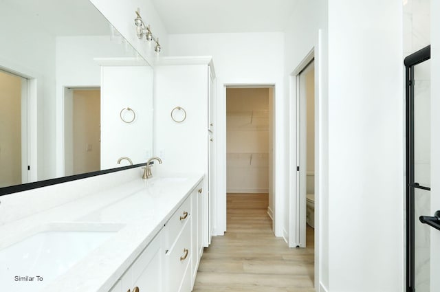 2408 NE 6th St, Grimes, IA 50111 - bathroom featuring wood finished floors, double vanity, and a spacious closet