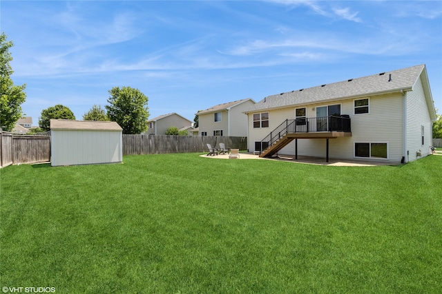 200 Walnut Dr NW, Bondurant, IA 50035 - rear view of property featuring stairs, a patio area, a deck, a storage shed, and a fenced backyard