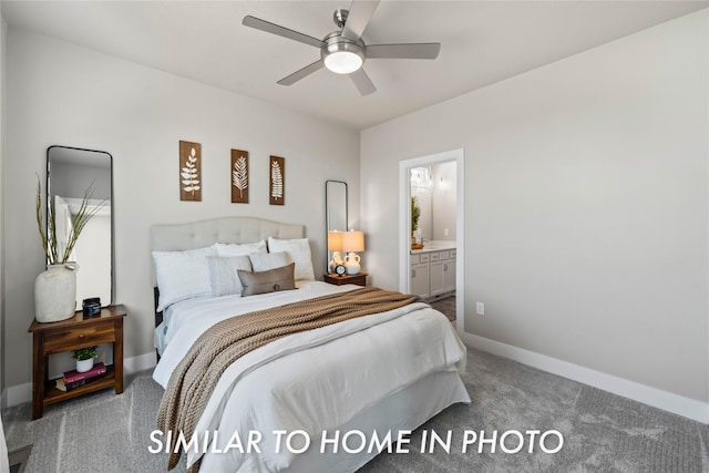 1488 S 91st St, West Des Moines, IA 50266 - bedroom with carpet floors, connected bathroom, and a ceiling fan
