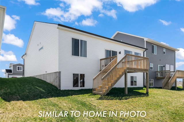 1488 S 91st St, West Des Moines, IA 50266 - rear view of house featuring stairs, a yard, and a wooden deck