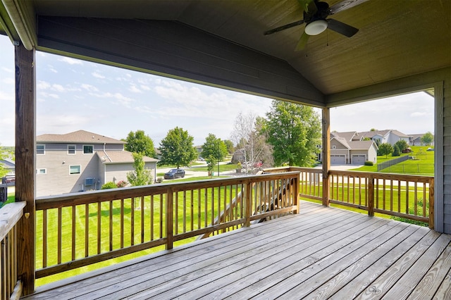 9305 Sugar Creek Cir, West Des Moines, IA 50266 - deck featuring a residential view, ceiling fan, and a yard