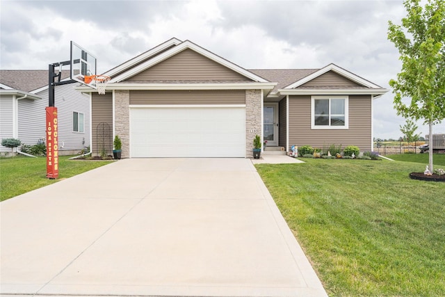 1165 Locust St, Waukee, IA 50263 - single story home featuring an attached garage, a front yard, driveway, and stone siding
